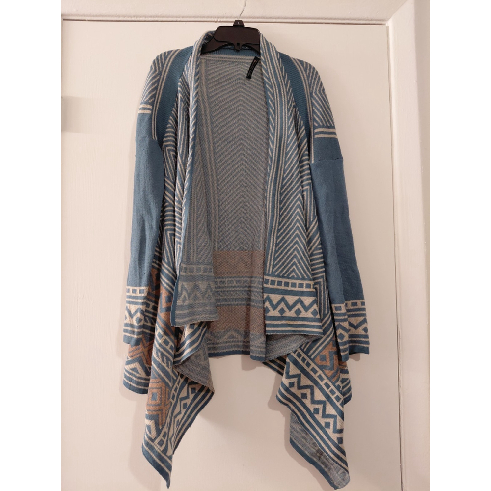 Ladies Bajee Open Front Knit Cardigan Sweater Long Sleeve S/M Blue Boho Casual